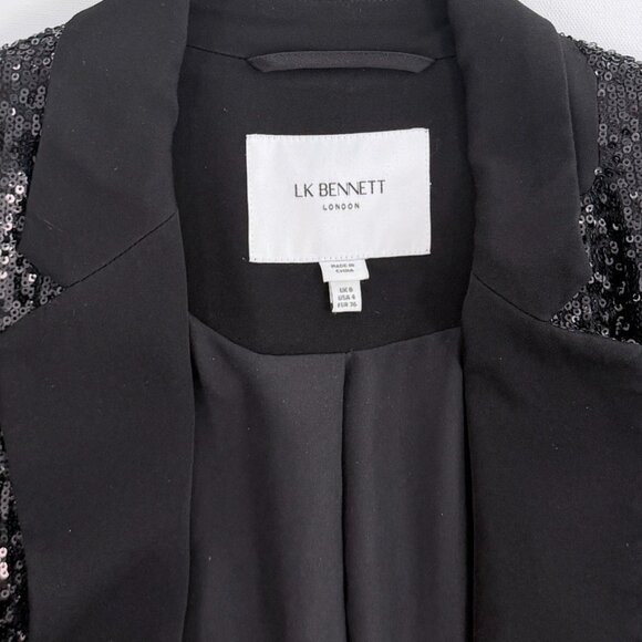 LK Bennett London Black Sequin Open Front Jacket with Satin Collar - Picture 4 of 9